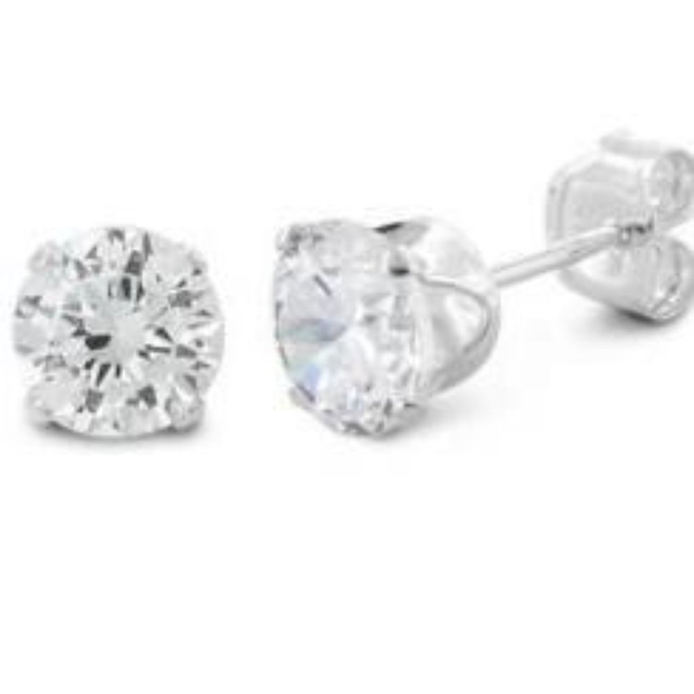NEW! Sterling Silver Cubic Zirconia Stud Earrings